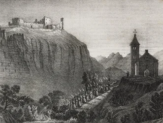Trip to Cappelluccia, scene of Magic Lantern, collection of stories and pictures, lithograph by Salvatore Puglia from Poliorama Pittoresco