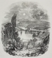 View of Cephissus lake surroundings in Boeotia, Greece, lithograph by Salvatore Puglia from Poliorama Pittoresco