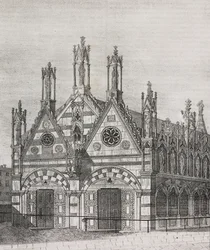 View of Church of Santa Maria della Spina in Pisa, Tuscany, Italy (lithograph by Salvatore Puglia from Poliorama Pittoresco, n 34, March 29)