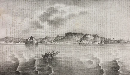 View of Posillipo from the Coroglio road, Campania, Italy, lithograph by Salvatore Puglia from Poliorama Pittoresco