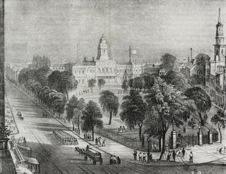View of park and City Hall of New York, United States of America
