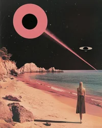 Pink UFO Beach Night