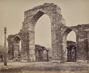 Delhi. Great Arch and Iron Pillar near the Qutub Minar, Ruins of Old Delhi