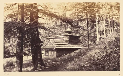 Simla; Temple Near Waterfall