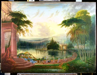A Romantic Landscape with the Arrival of the Queen of Sheba, c.1830