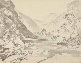 A River Scene with Mountains in the Background