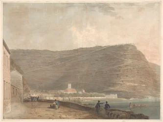 Coastal English Settlement Surrounded by Mountains
