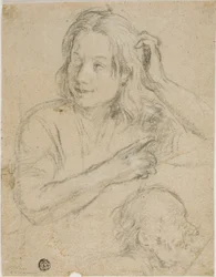 Boy with Hand on His Head and Profile of Old Man
