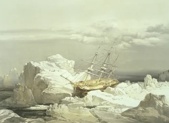 Critical position of H.M.S. Investigator on the North Coast of Baring Island, August 20th 1851 (engraved by William Simpson, published by Ackermann and Co., 1854)