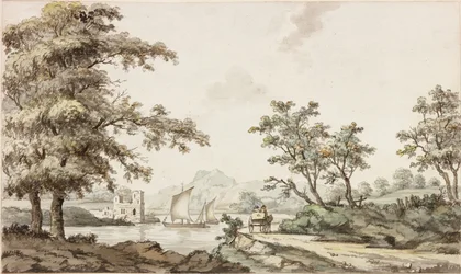 A River with Sailing Boats and a Horse and Cart