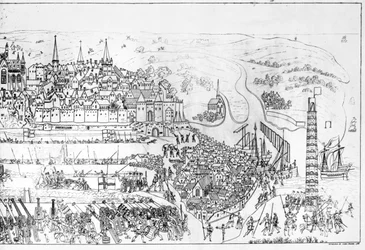 The Siege of Boulogne by King Henry VIII in 1544, engraved by James Basire