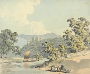 Country Folk with a Child, Beside a River
