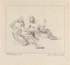 Three Etchings Laid Down on One Sheet: Two Mythological Figures