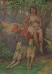 Figure with Two Hounds