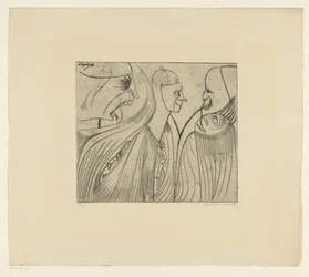 Group of Figures and Face with Stuck Out Tongue