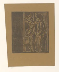Two Men by Figure with Closed Eyes