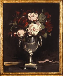 Red and White Roses in a Silver Urn