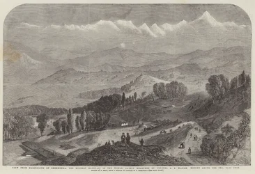 View from Darjeeling of Deodhunga, the Highest Mountain in the World, lately measured by Colonel A S Waugh, Height above the Sea, 29002 feet