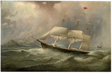 The Black Ball Line Clipper Ship Ocean Chief Reducing Sail on Her Australian Run, c.1853