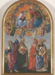 Coronation of Mary with Four Saints