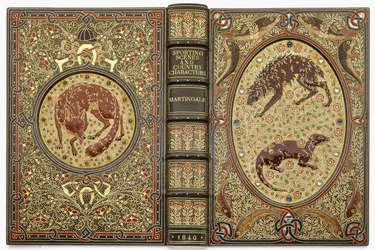 A jewelled ornamental binding with stones, depicting several animals