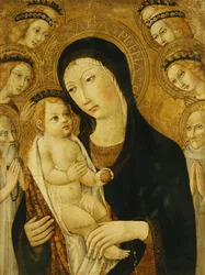 The Madonna and Child, with Saints Anthony Abbott and Bernadino of Siena, Surrounded by Angels