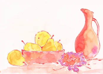 Watercolor Pears and Pitcher