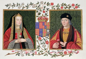Double portrait of Elizabeth of York and Henry VII holding the white rose of York and the red rose of Lancaster