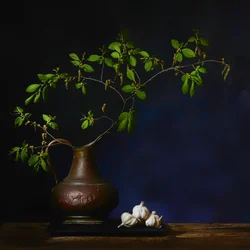 Greenery and Garlic Still Life