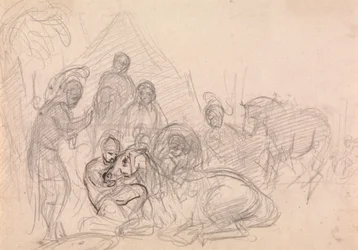 Armored Men Attending a Fallen Horse
