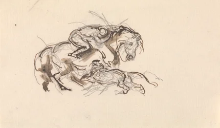 Horse and Rider being Attacked by a Lion