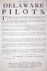 Facsimile of the proclamation from the Philadelphia patriots to the Delaware Pilots warning them not to deal with the British tea ship, 7 December 1773