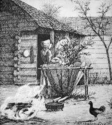 Farm scene - a woman at a washing vat, after an illustration by J. S. Hodgson