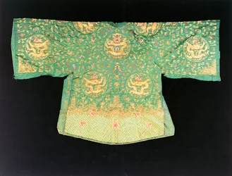 A Chinese Dragon Robe of Olive Green Satin