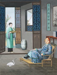 A Mandarin Reclining and a Maid servant with a Basin of Water, early 19th century