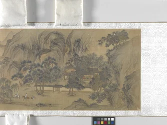 Travellers in a Riverside Village