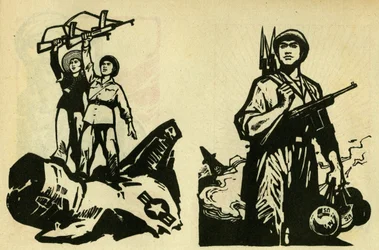 Vietnamese Communists Victors of the United States. Propaganda Illustration in 