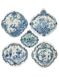 Delft Chinoiseries Shaped Lozenge Plaques, Late 17th - Early 18th Century