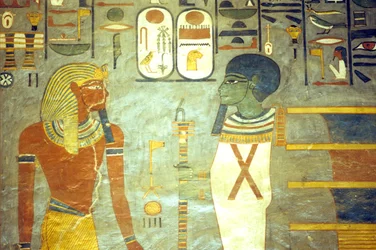 Ancient Egypt, Painting, Rameses I Before Ptah, Behind Whom is a Djed Pillar, Tomb of Rameses I, Thebes