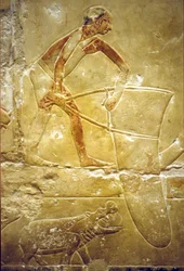 Ancient Egypt, Wall carving/painting, Mastaba/Tomb of Idout, Saqqara, 6th Dynasty, Fishing with a trap-net, Hippo