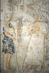 Wall Carving, Tomb of Petosiris, Tuna el Gebel, 300 BC, Petosiris and His Wife