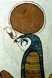 Ancient Egypt, Wall Painting, Horus, Sun God, Sun Symbol, Tomb of Sennedjem, Thebes, Deir el Medina