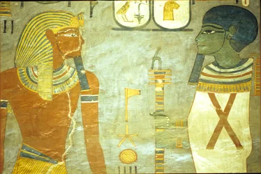 Ancient Egypt, Wall Painting, Tomb of Rameses I, Valley of the Kings 19th Dynasty, Rameses I Before Ptah, God of Creation