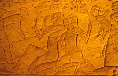 Ancient Egypt, Wall Painting/Carving, Hittite Prisoners Being Beaten with Sticks, Temple of Rameses II and Nefertari, Abu Simbel
