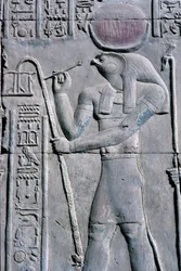 Ancient Egypt, Wall painting/carving, Horus writes on papyrus scroll, Temple of Sebek and Horus, Kom Ombo