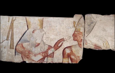 King Ramses II Introduced to the Divinities Horus, Amon and Hathor