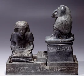 Egyptian Antiquity: The scribe Nebmertouf and the monkey Thoth, god of scripture and patron of scribes