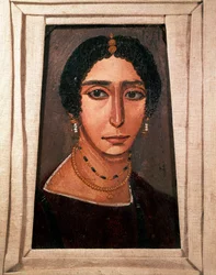 Egyptian antiquity: funeral portrait of a woman. Painting on wood. 2nd or 3rd century. From Fayum in Egypt