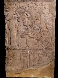 Egyptian antiquity: memphite tomb from Horemheb to Saqqarah, relief: weeping at the funeral of Horemheb. 18th dynasty (circa 1550-1295 BC)