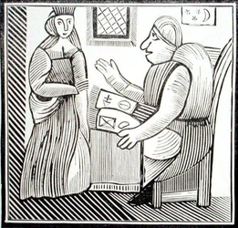 A Woman seeks guidance from the Soothsayer, copy of an illustration from 